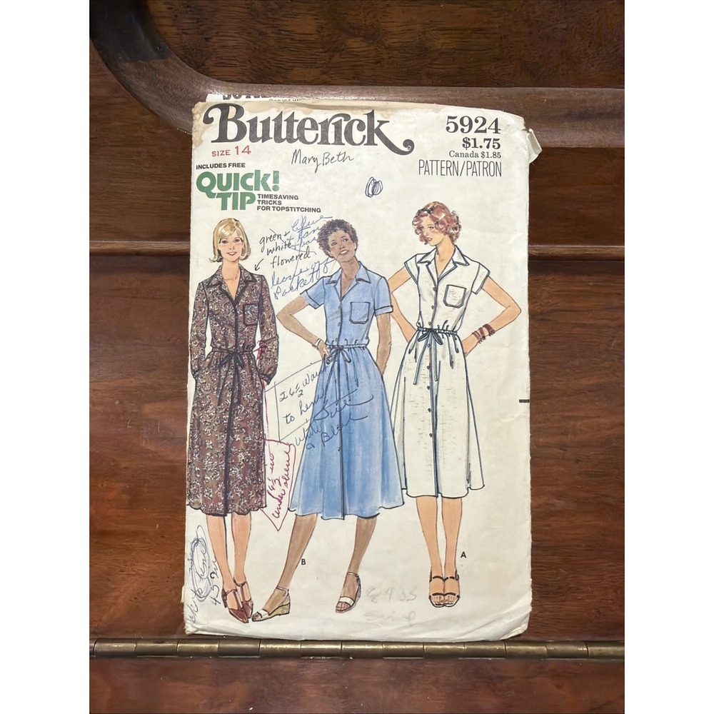Vintage Butterick Sewing Pattern 5924 Size 14